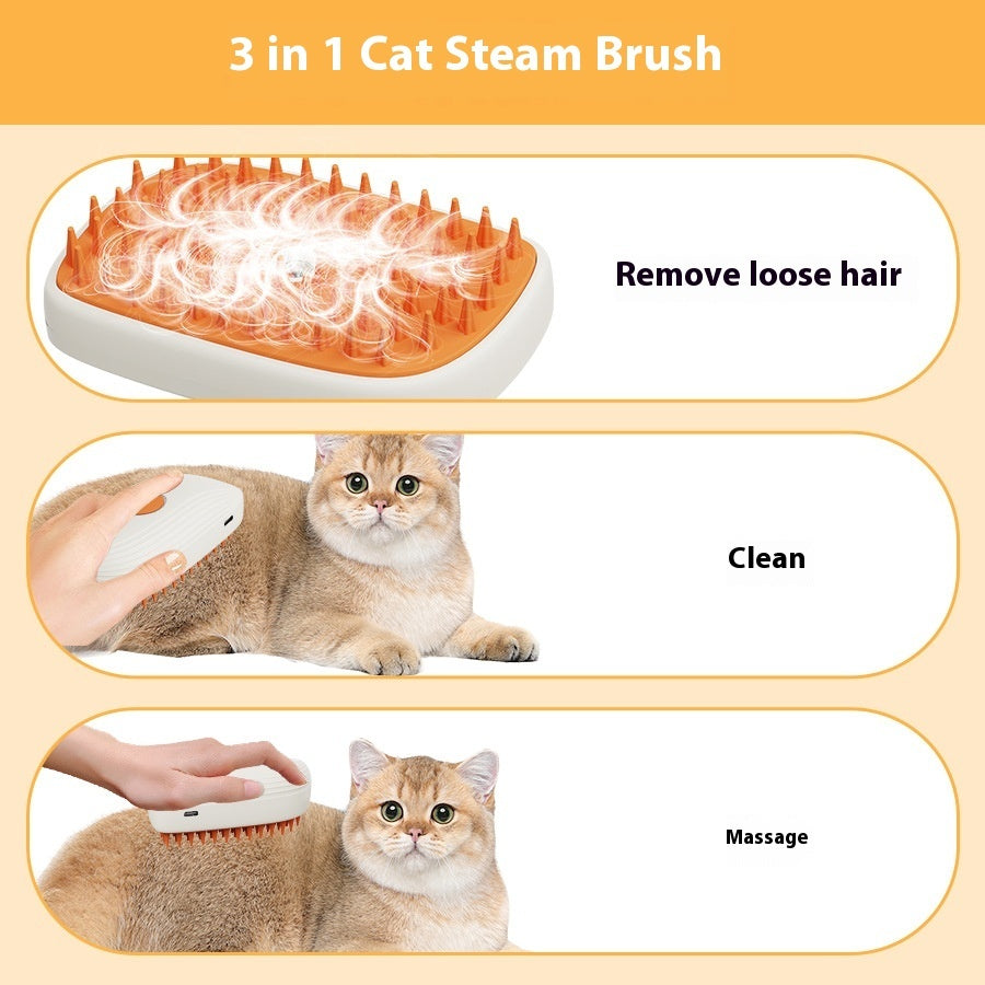 USB Rechargeable Pet Steam Brush – 3-in-1 Spray Massage Grooming Comb