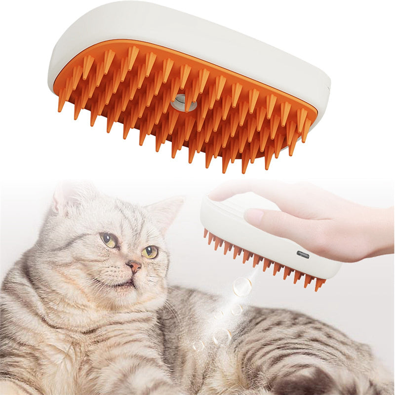 USB Rechargeable Pet Steam Brush – 3-in-1 Spray Massage Grooming Comb