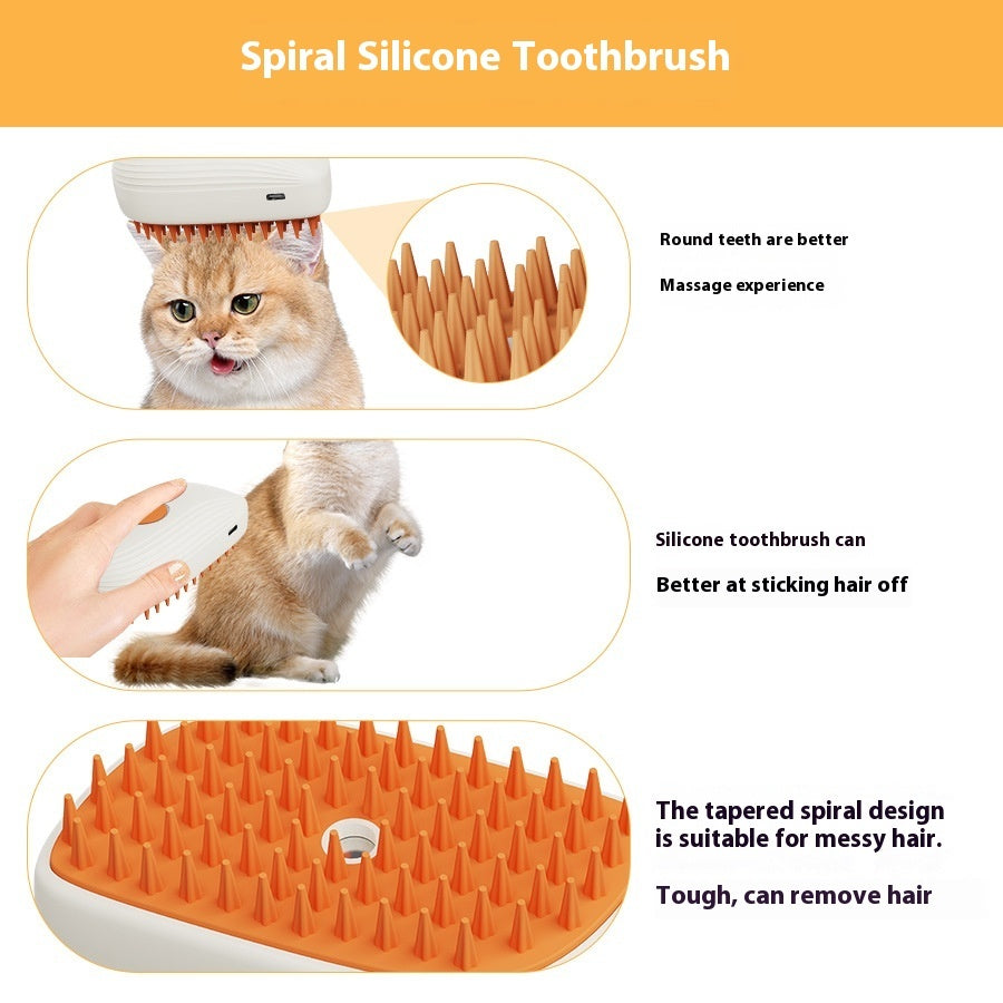 USB Rechargeable Pet Steam Brush – 3-in-1 Spray Massage Grooming Comb