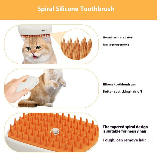 USB Rechargeable Pet Steam Brush – 3-in-1 Spray Massage Grooming Comb