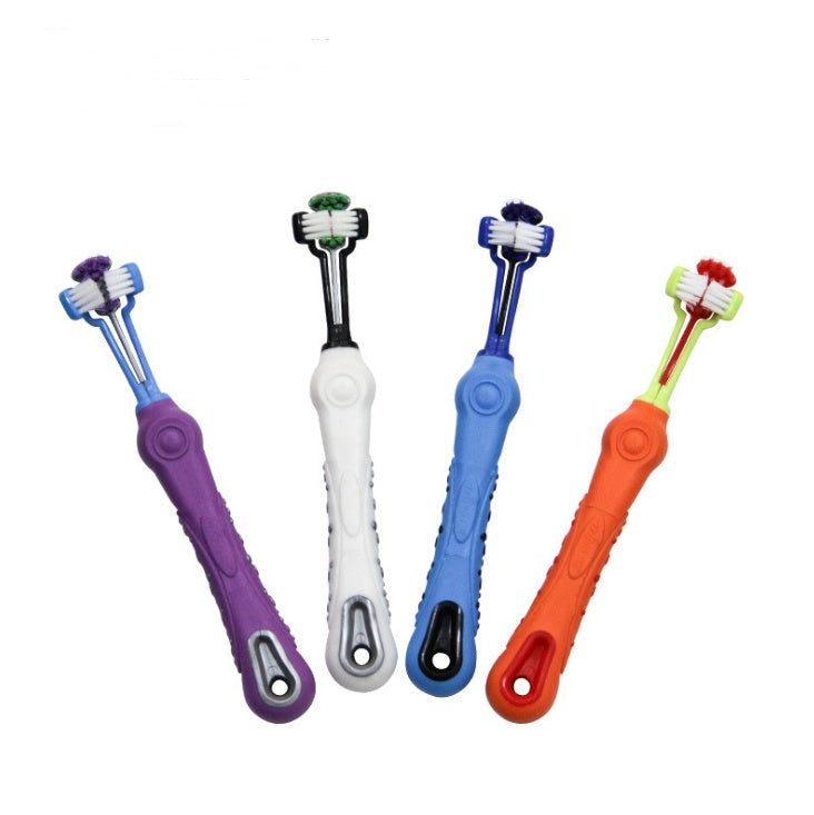 Three-Sided Pet Toothbrush – Dog & Cat Teeth Cleaning Brush for Tartar & Bad Breath