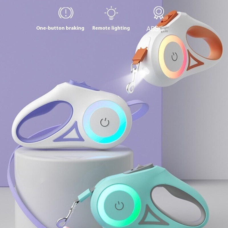 Retractable Dog Leash with LED Light – Automatic Pet Traction Rope & Spotlight Collar