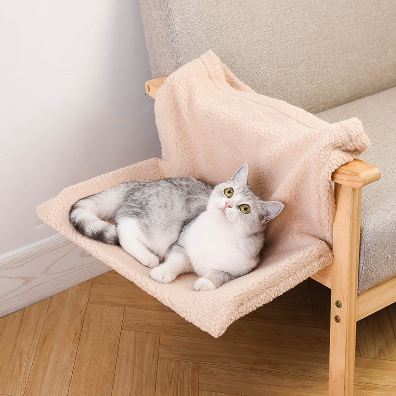Plush L-Shaped Cat Hammock Hanging Bed – Cat Window Perch Hanging Cat Nest