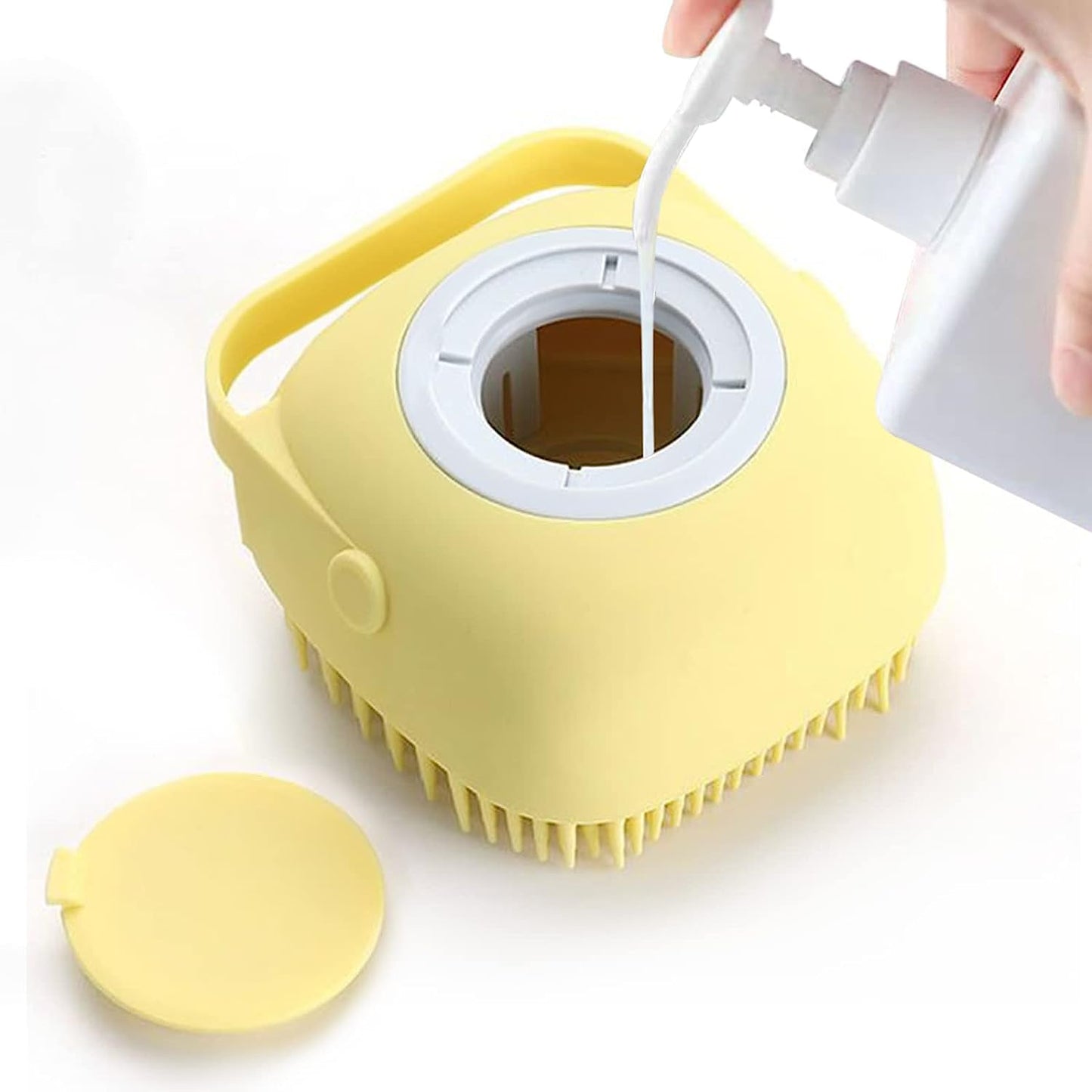 Pet Grooming Brush with Soap Dispenser – Soft Silicone Bath Brush for Dogs & Cats