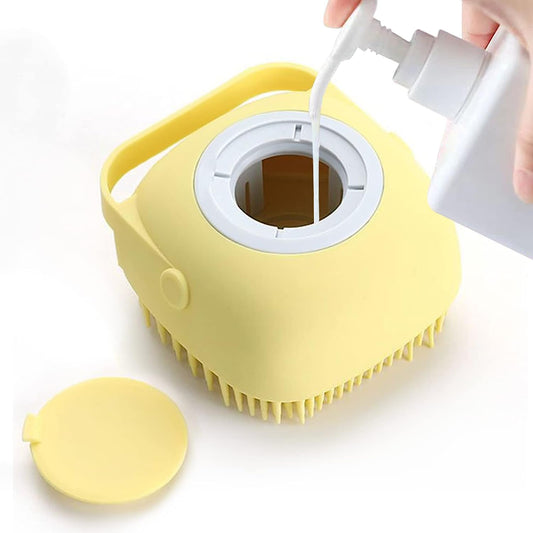 Pet Grooming Brush with Soap Dispenser – Soft Silicone Bath Brush for Dogs & Cats