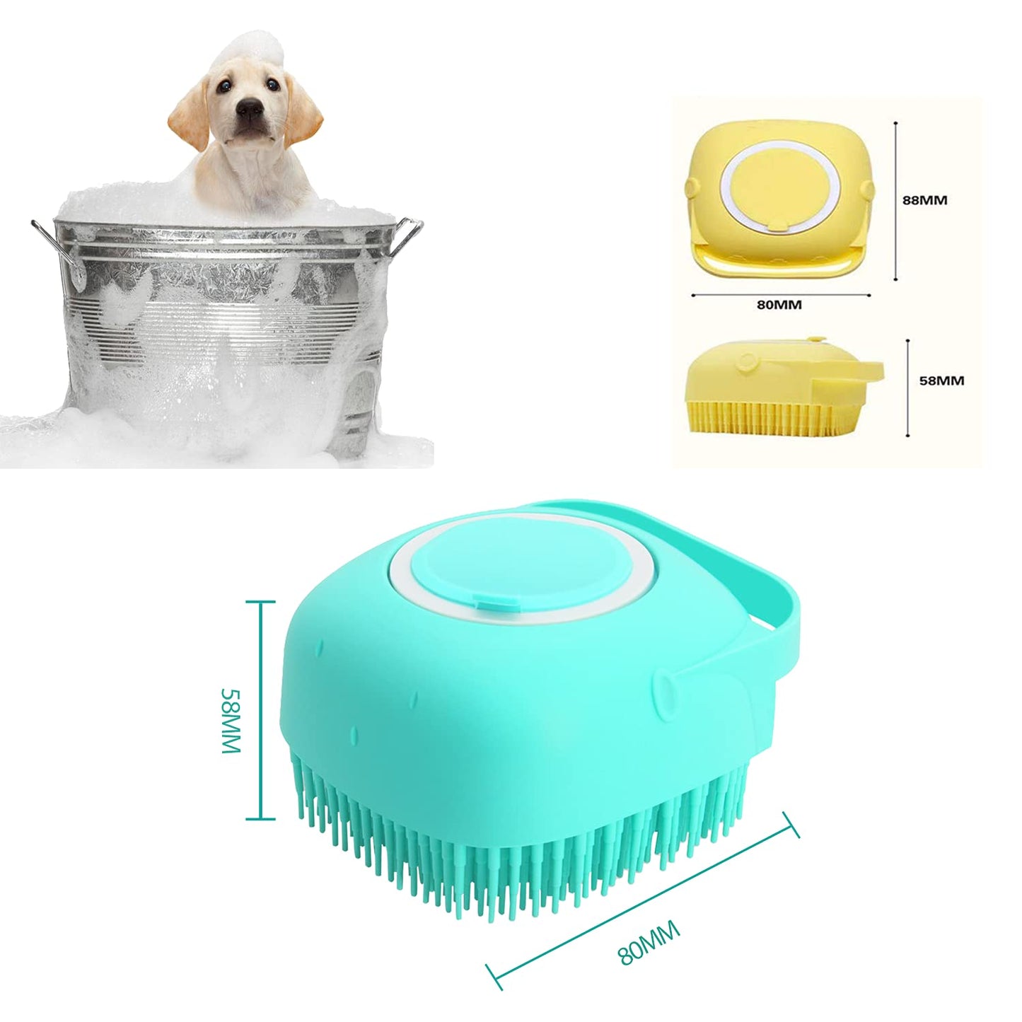Pet Grooming Brush with Soap Dispenser – Soft Silicone Bath Brush for Dogs & Cats