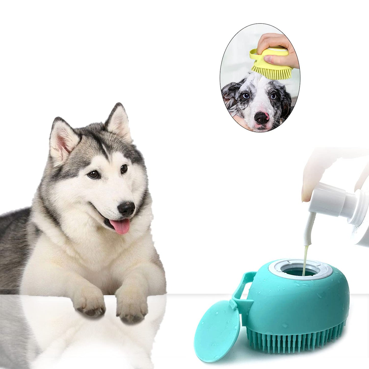 Pet Grooming Brush with Soap Dispenser – Soft Silicone Bath Brush for Dogs & Cats