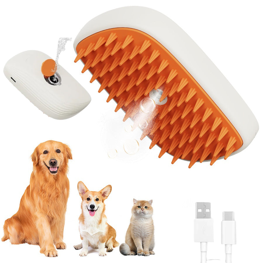 USB Rechargeable Pet Steam Brush – 3-in-1 Spray Massage Grooming Comb