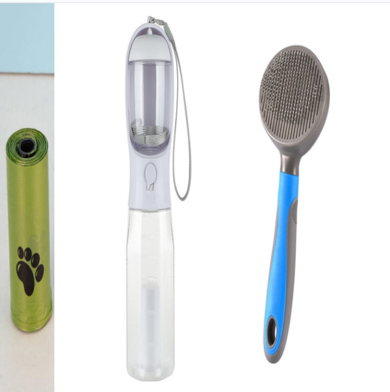 3-in-1 Portable Pet Water Bottle – Dog & Cat Travel Feeder with Poop Bag Dispenser