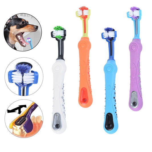 Three-Sided Pet Toothbrush – Dog & Cat Teeth Cleaning Brush for Tartar & Bad Breath