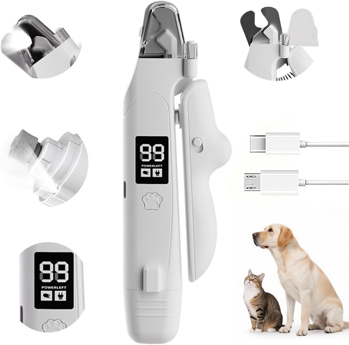 2-in-1 LED Pet Nail Clipper & Grinder – Safe Electric Nail Trimmer for Cats & Dogs
