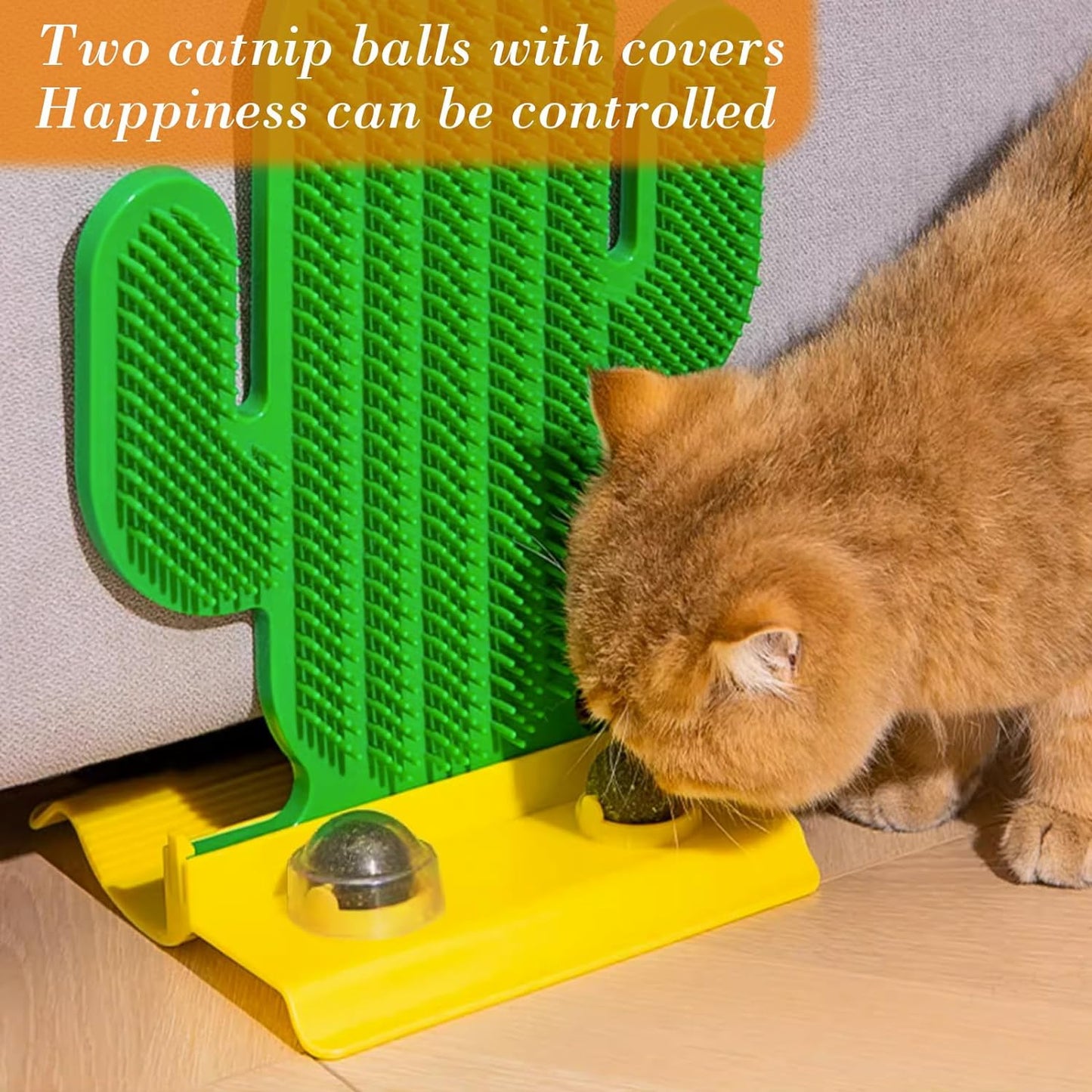 Cactus Cat Self Groomer Brush with Catnip Balls Wall Corner Cat Scratcher Toy