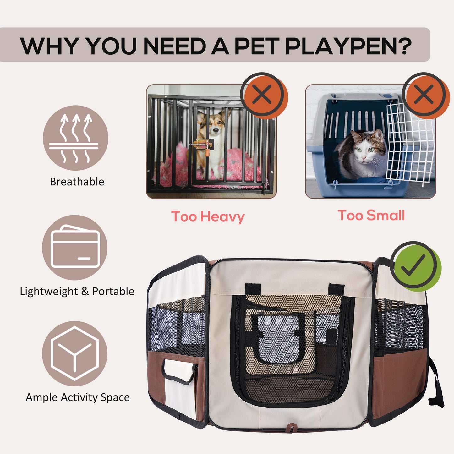 Portable Foldable Pet Playpen for Cats & Dogs – Breathable Indoor Outdoor Puppy Play Pen (90cm)