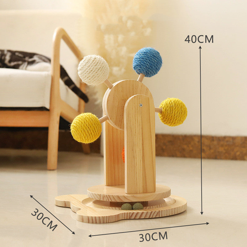 Solid Wood Rotary Cat Scratcher – Sisal Scratch Board Interactive Cat Toy