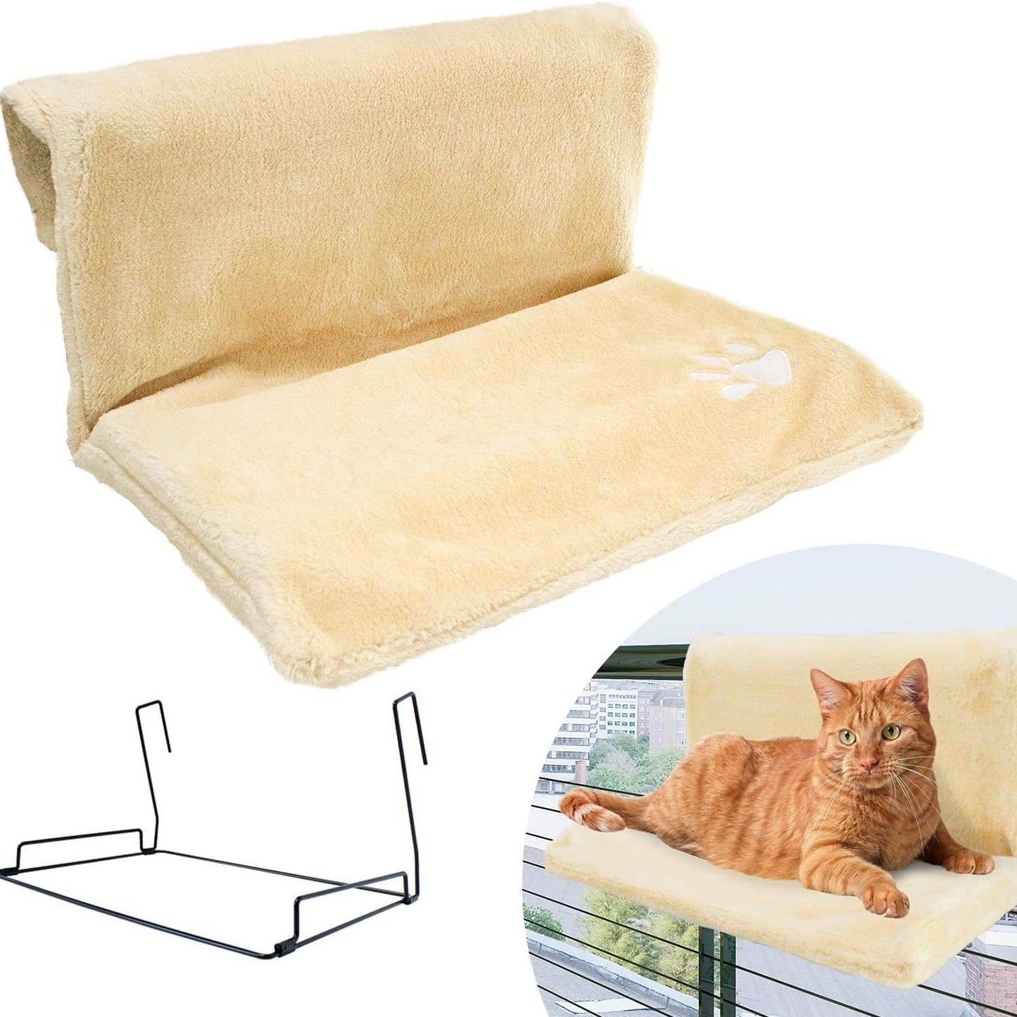 Plush L-Shaped Cat Hammock Hanging Bed – Cat Window Perch Hanging Cat Nest