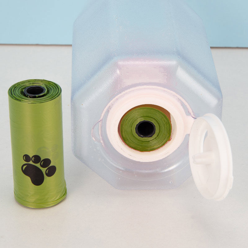 3-in-1 Portable Pet Water Bottle – Dog & Cat Travel Feeder with Poop Bag Dispenser
