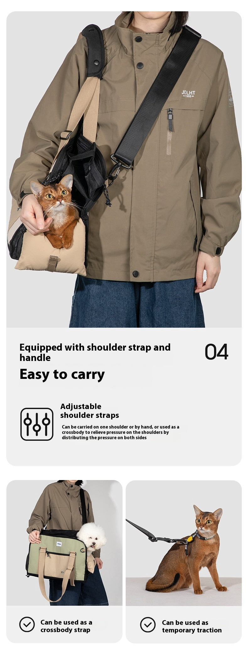 Outdoor Portable Crossbody Pet Carrier Bag – Breathable Canvas Cat & Small Dog Shoulder Bag