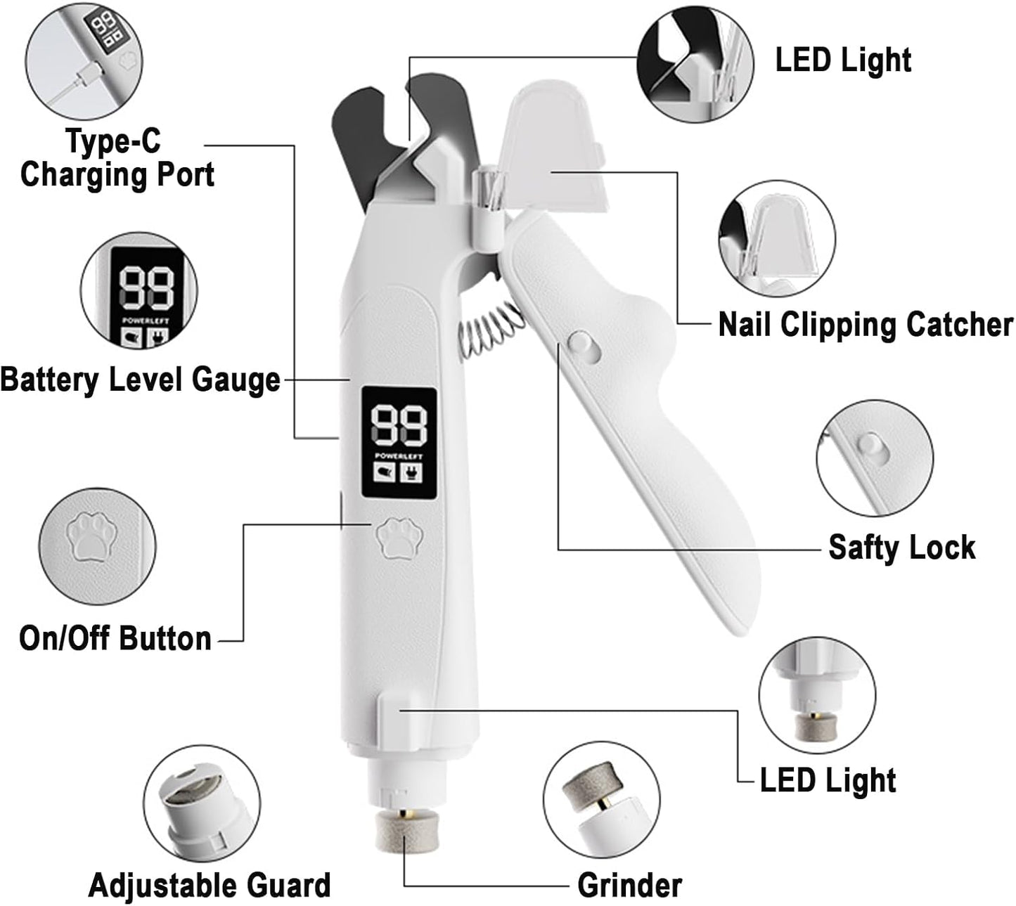 2-in-1 LED Pet Nail Clipper & Grinder – Safe Electric Nail Trimmer for Cats & Dogs