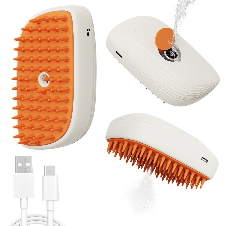 USB Rechargeable Pet Steam Brush – 3-in-1 Spray Massage Grooming Comb