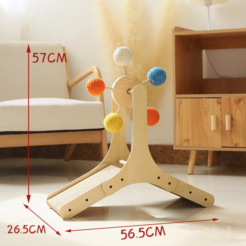 Solid Wood Rotary Cat Scratcher – Sisal Scratch Board Interactive Cat Toy