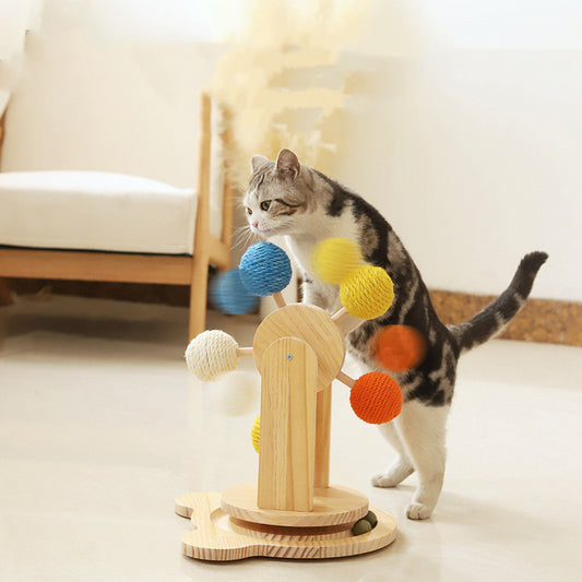 Solid Wood Rotary Cat Scratcher – Sisal Scratch Board Interactive Cat Toy
