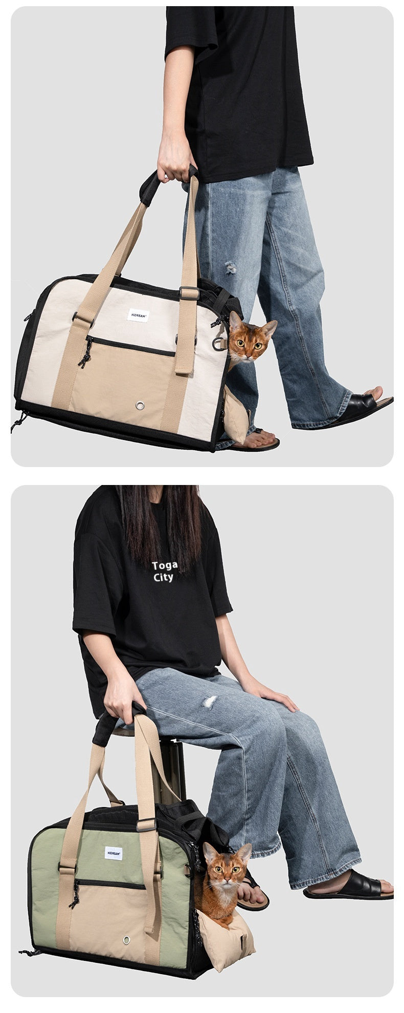 Outdoor Portable Crossbody Pet Carrier Bag – Breathable Canvas Cat & Small Dog Shoulder Bag