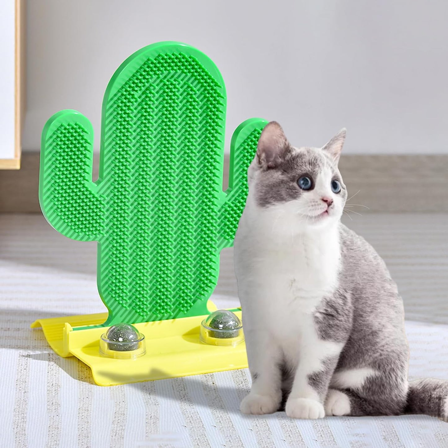 Cactus Cat Self Groomer Brush with Catnip Balls Wall Corner Cat Scratcher Toy