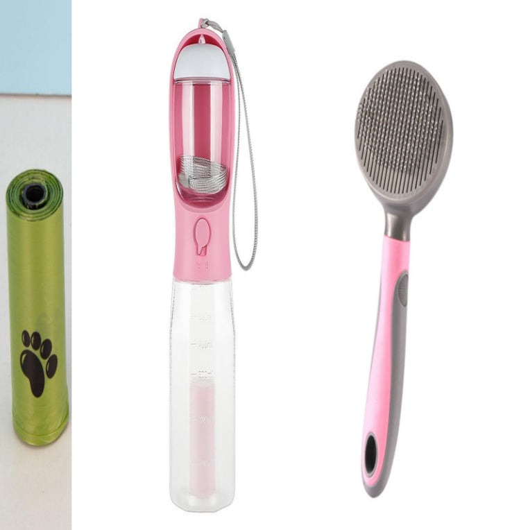 3-in-1 Portable Pet Water Bottle – Dog & Cat Travel Feeder with Poop Bag Dispenser