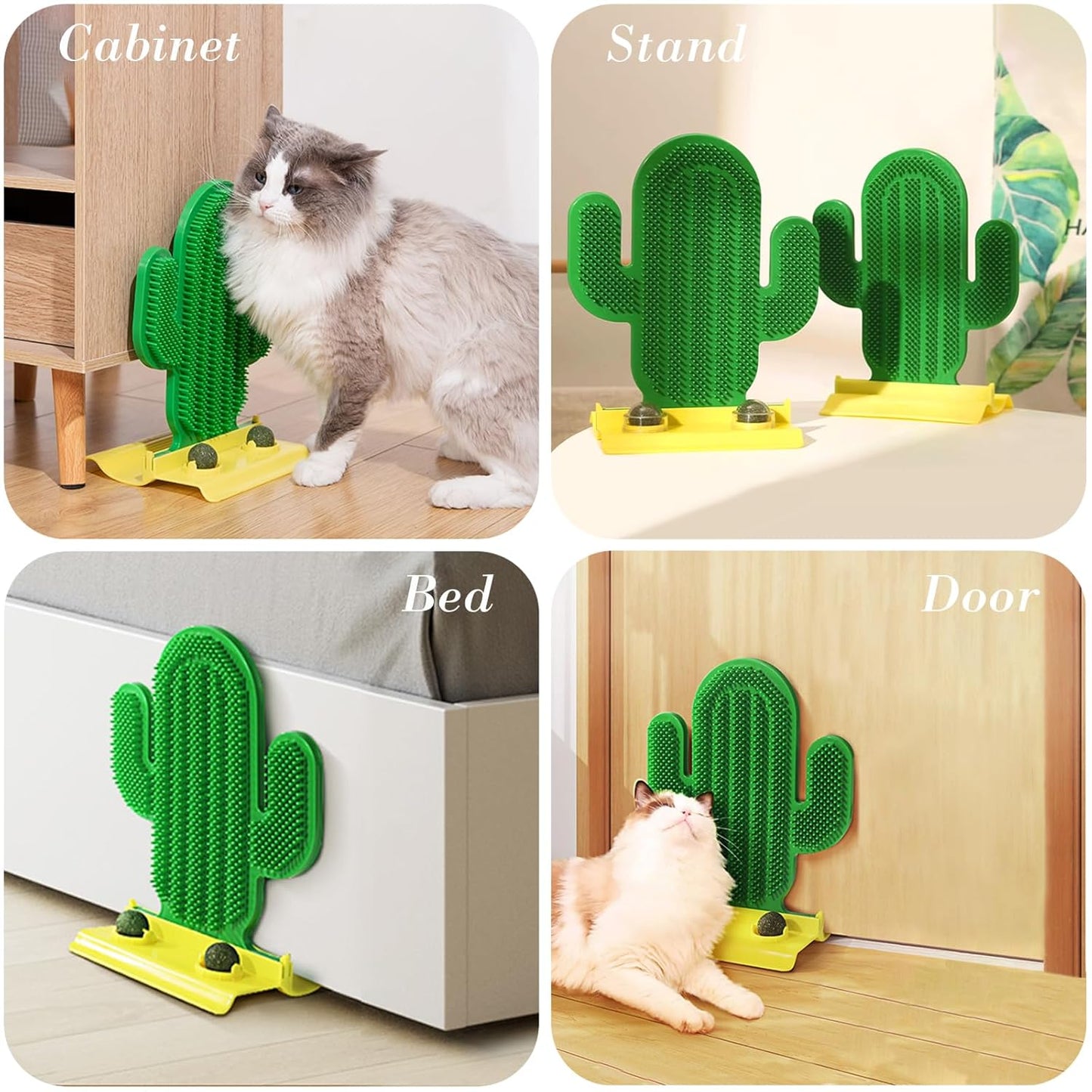 Cactus Cat Self Groomer Brush with Catnip Balls Wall Corner Cat Scratcher Toy