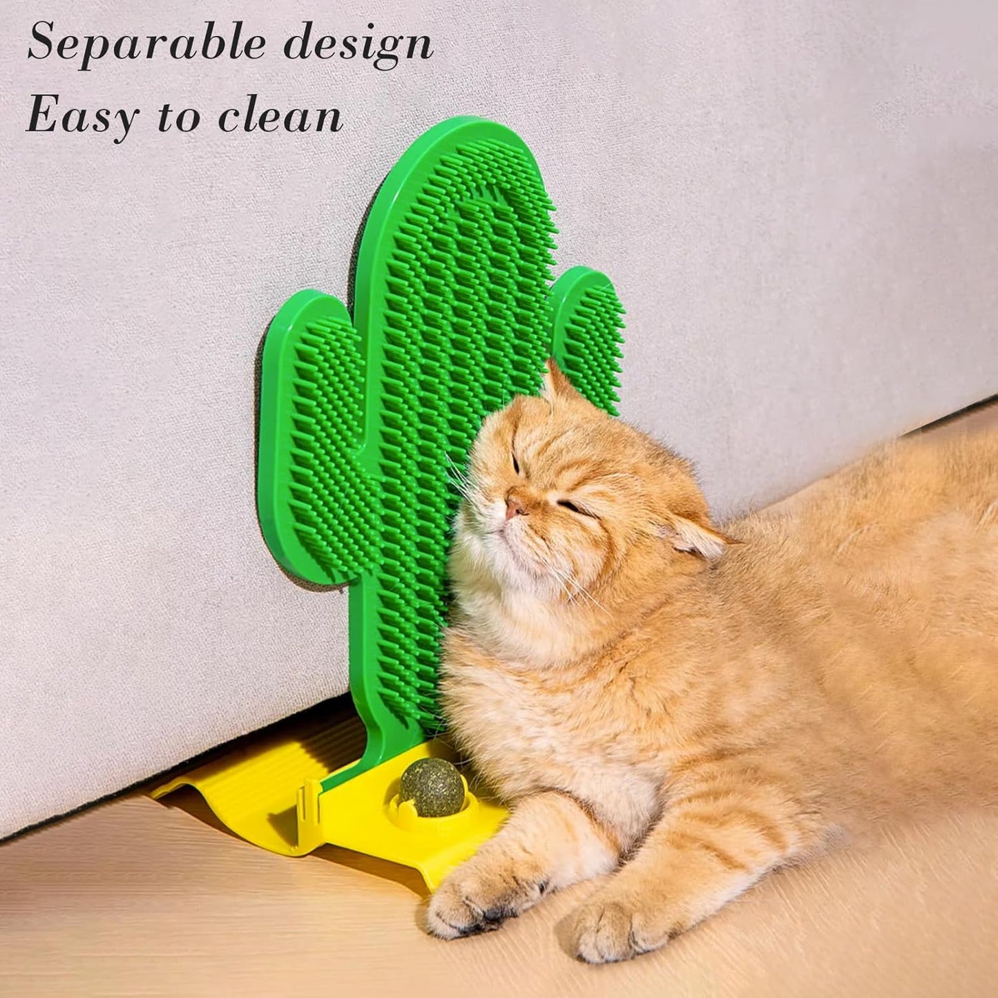 Cactus Cat Self Groomer Brush with Catnip Balls Wall Corner Cat Scratcher Toy