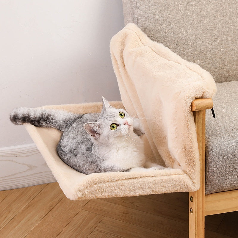 Plush L-Shaped Cat Hammock Hanging Bed – Cat Window Perch Hanging Cat Nest