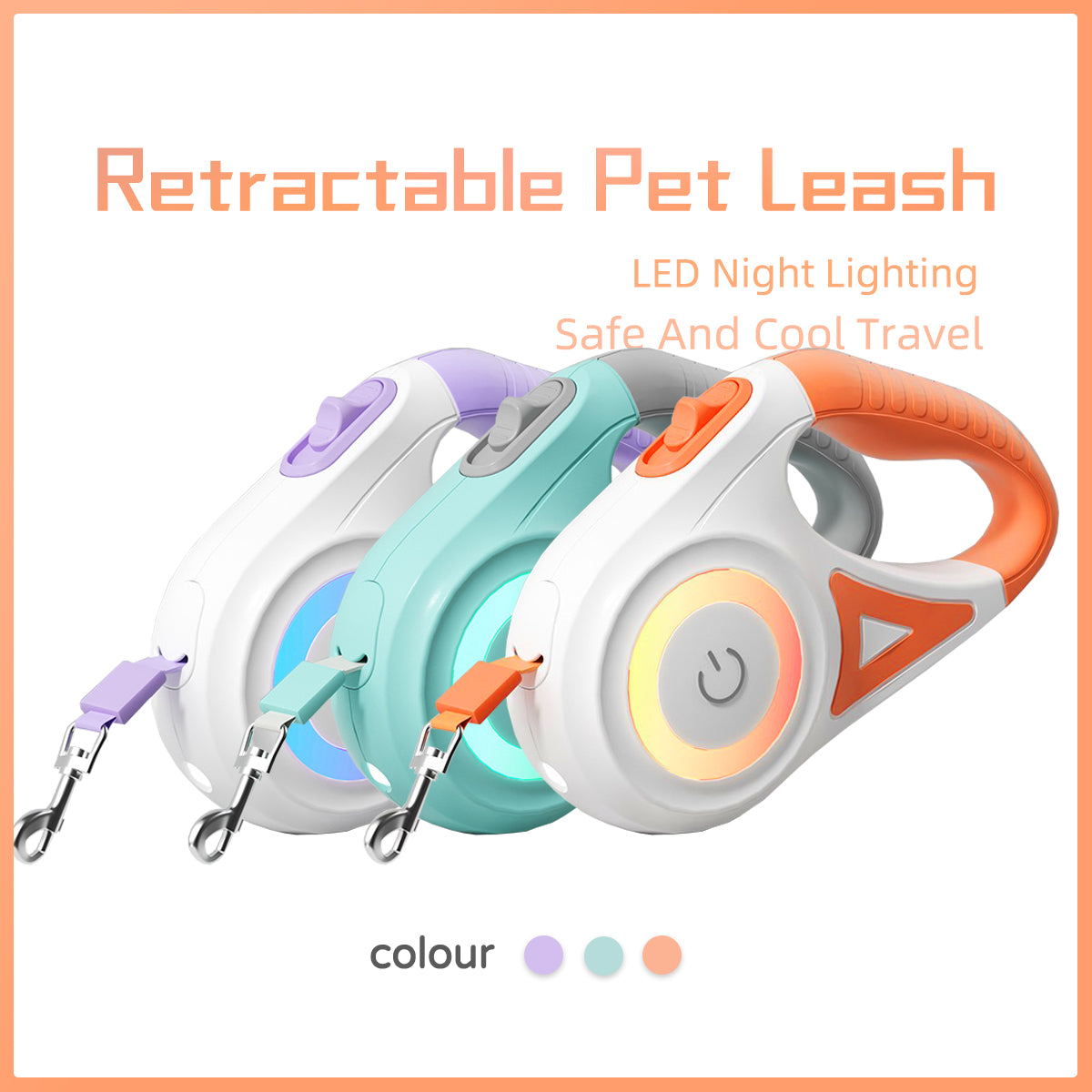 Retractable Dog Leash with LED Light – Automatic Pet Traction Rope & Spotlight Collar