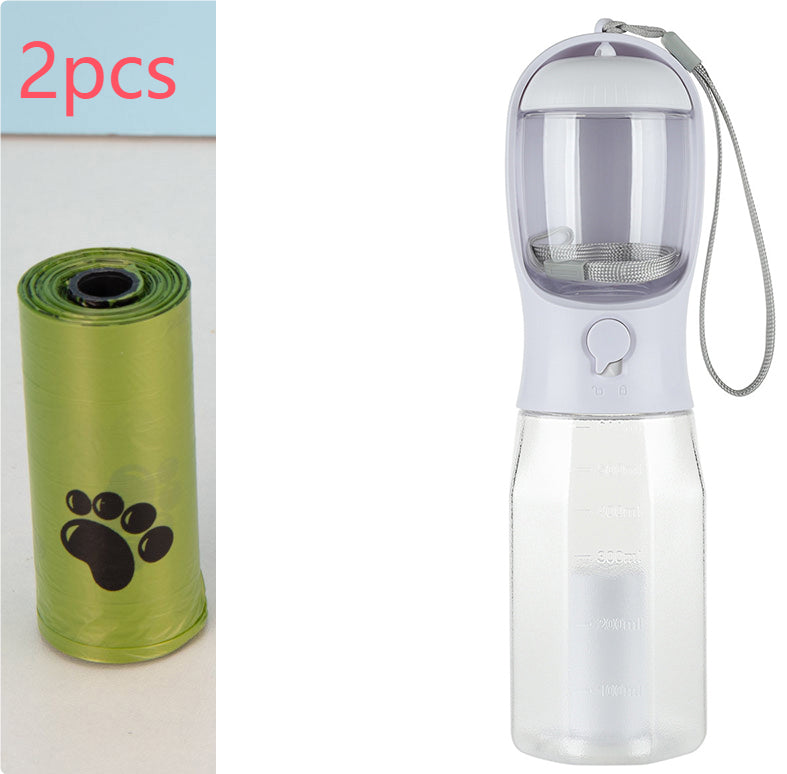 3-in-1 Portable Pet Water Bottle – Dog & Cat Travel Feeder with Poop Bag Dispenser