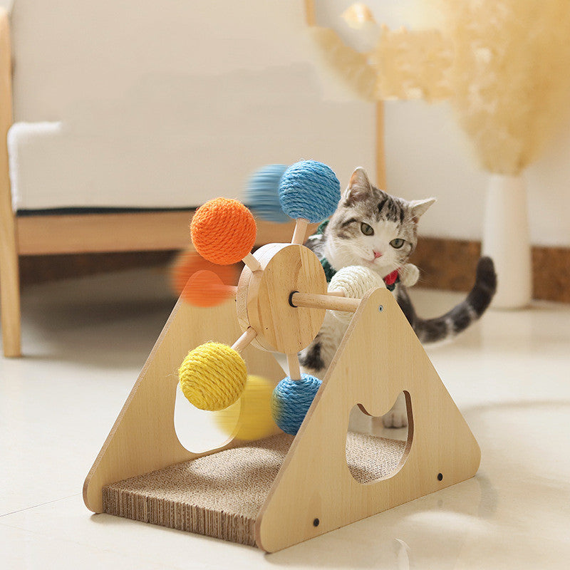 Solid Wood Rotary Cat Scratcher – Sisal Scratch Board Interactive Cat Toy