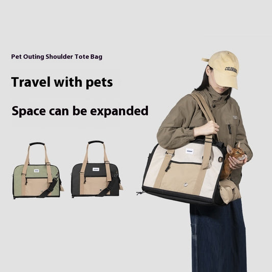 Outdoor Portable Crossbody Pet Carrier Bag – Breathable Canvas Cat & Small Dog Shoulder Bag