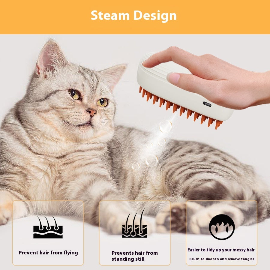 USB Rechargeable Pet Steam Brush – 3-in-1 Spray Massage Grooming Comb