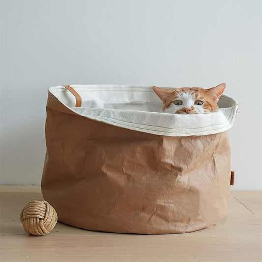 Washed Kraft Paper Pet Nest – Eco-Friendly Foldable Cat & Dog Bed Bag