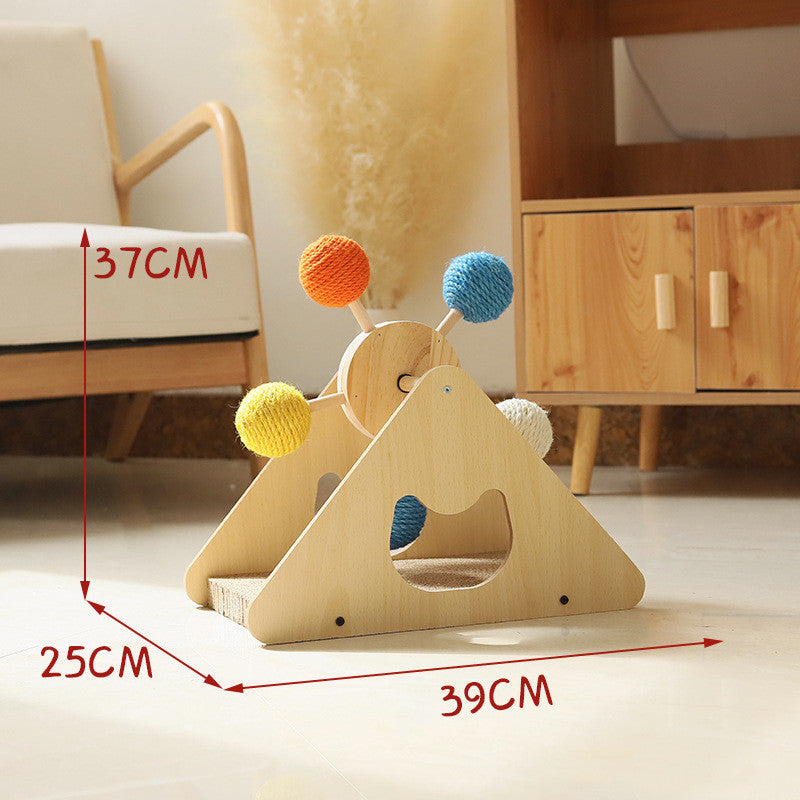 Solid Wood Rotary Cat Scratcher – Sisal Scratch Board Interactive Cat Toy