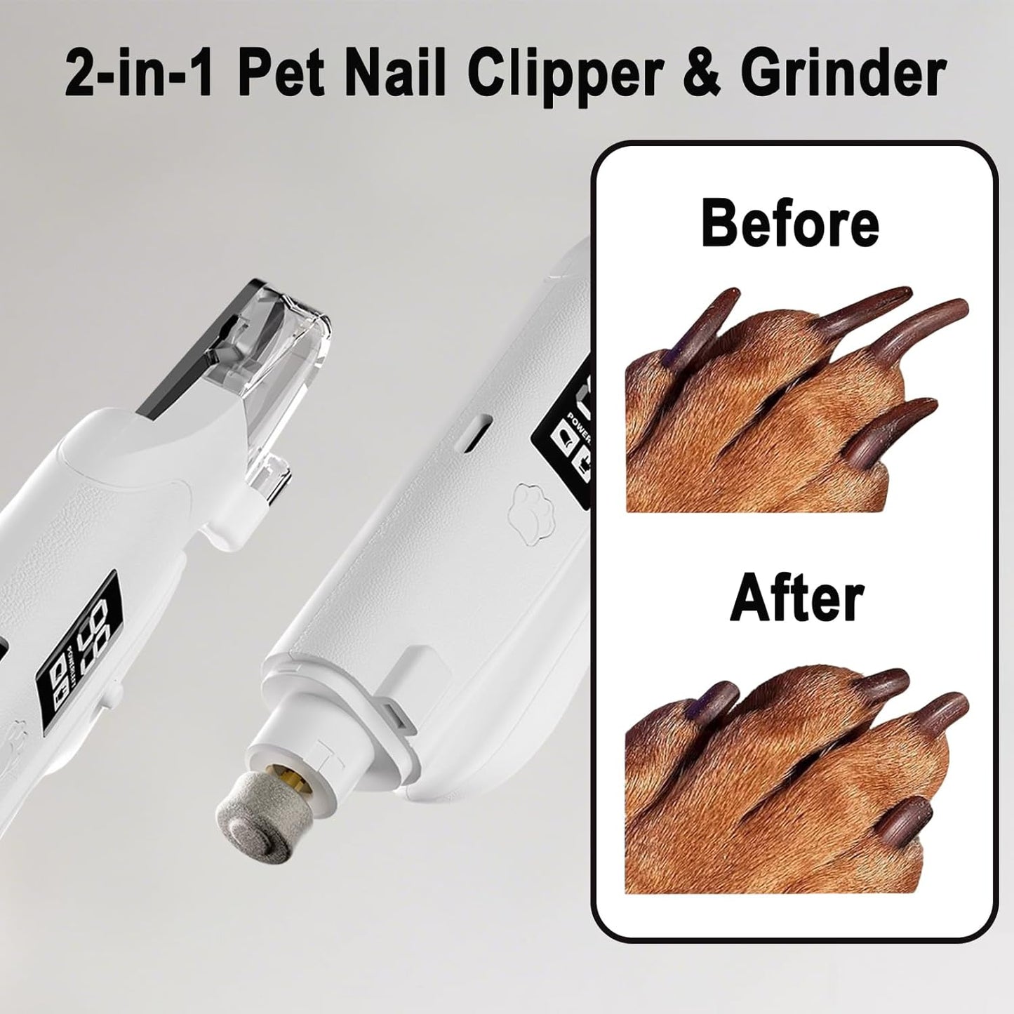 2-in-1 LED Pet Nail Clipper & Grinder – Safe Electric Nail Trimmer for Cats & Dogs